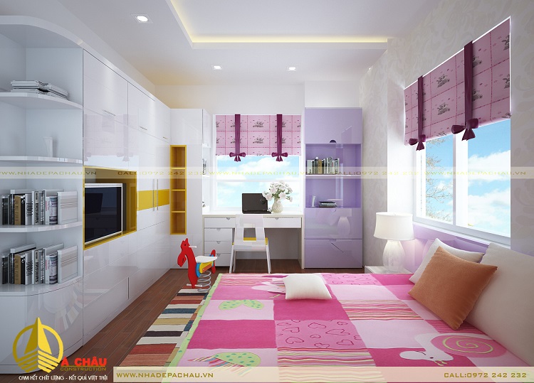 phòng ngủ con gái với phong cách hiện đại đầy màu sắc