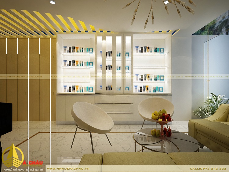 Thiết kế nội thất thẩm mỹ viện tông màu vàng kem 